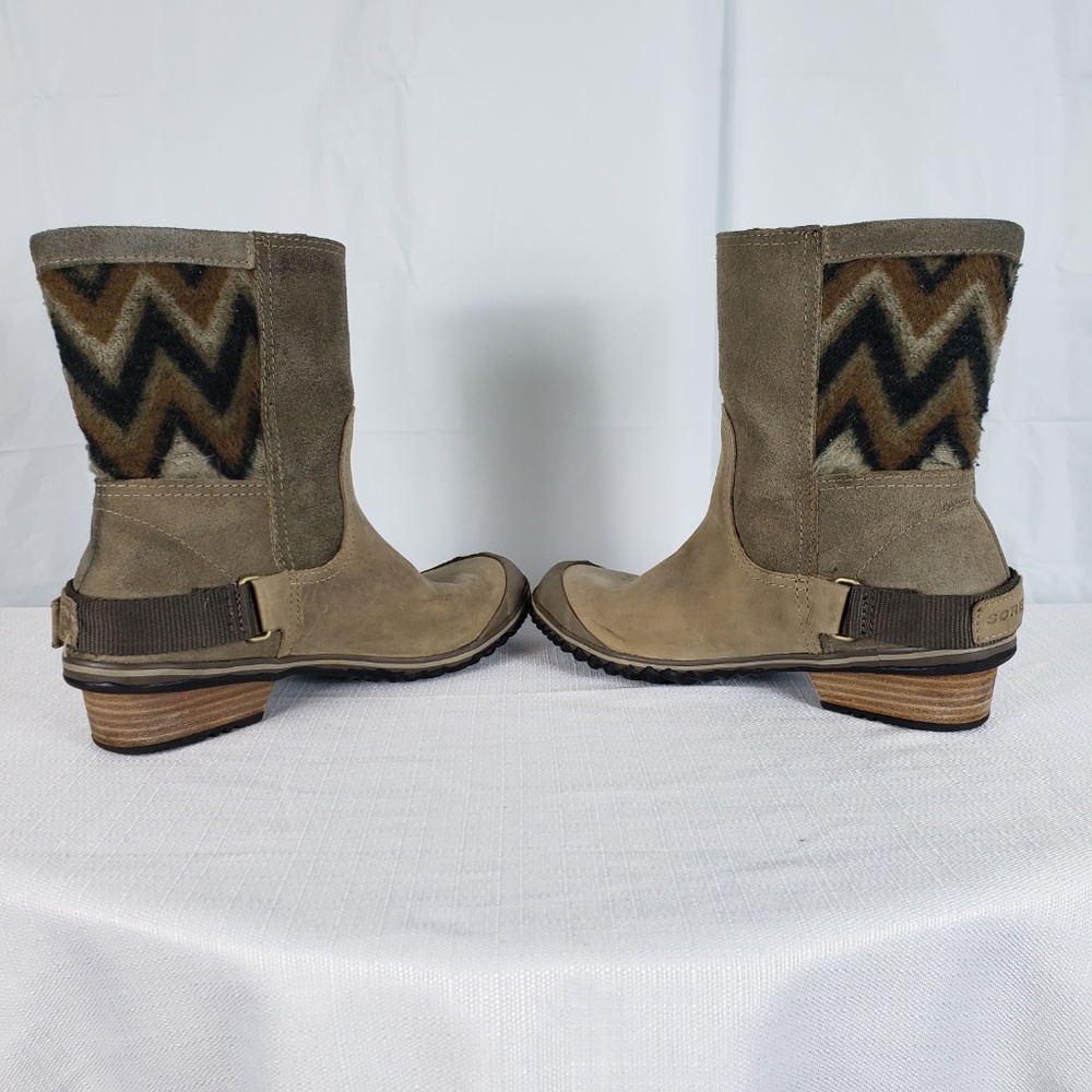 Sorel Tan and Brown Heeled Boots with Chevron Design